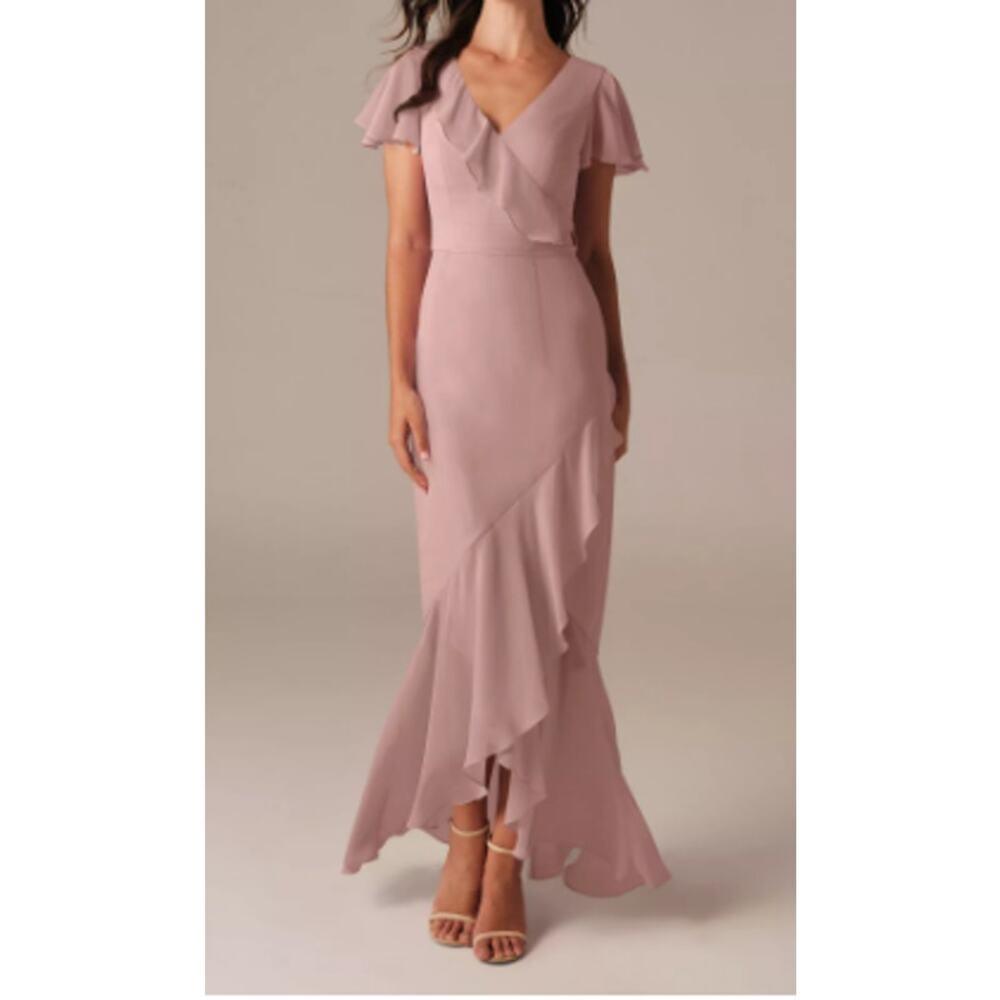 Blush Pink Ruffle-Trim Maxi Dress